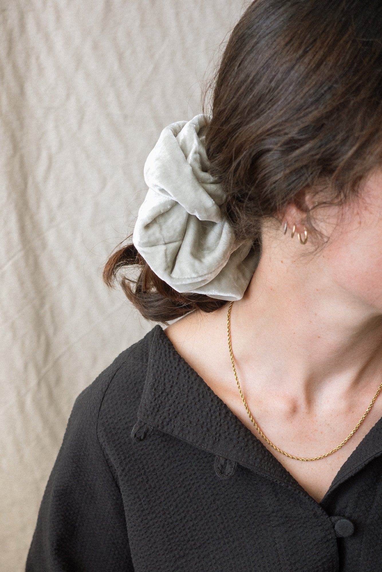 Silver Velvet Scrunchie